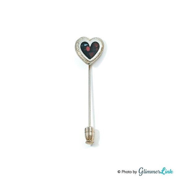 Vintage Silver Tone Heart Shaped Mosaic Stick Pin - Picture 2 of 5